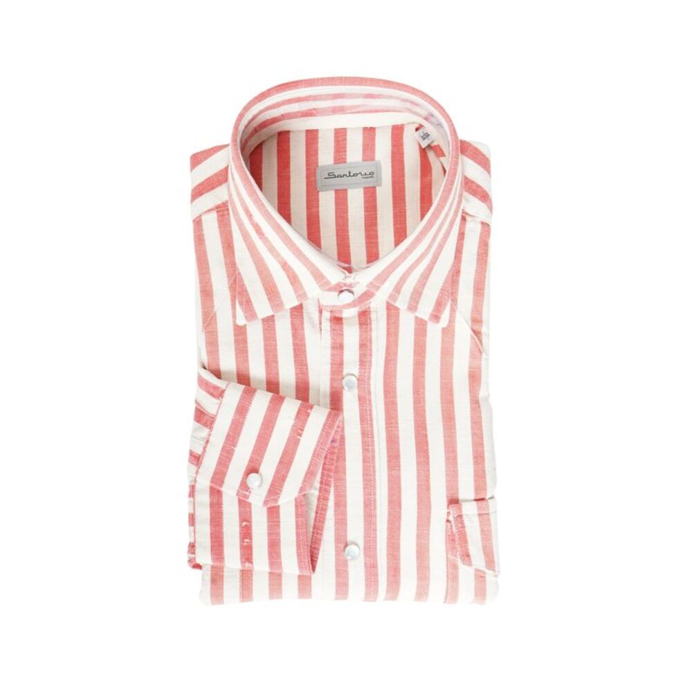 Sartorio Jumbo Pinstripe Denim Snap Button Cotton Overshirt